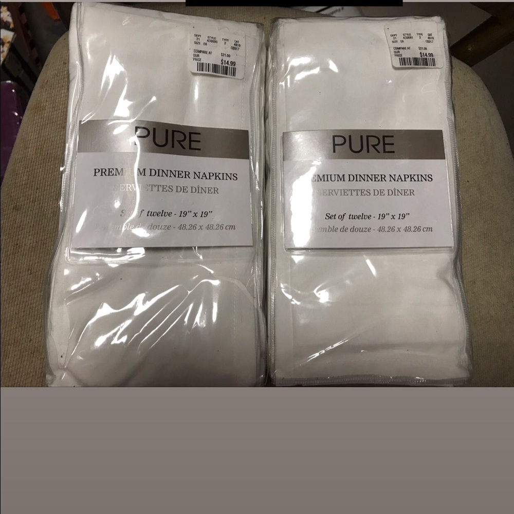 White napkins each pack has 12 total of 24.